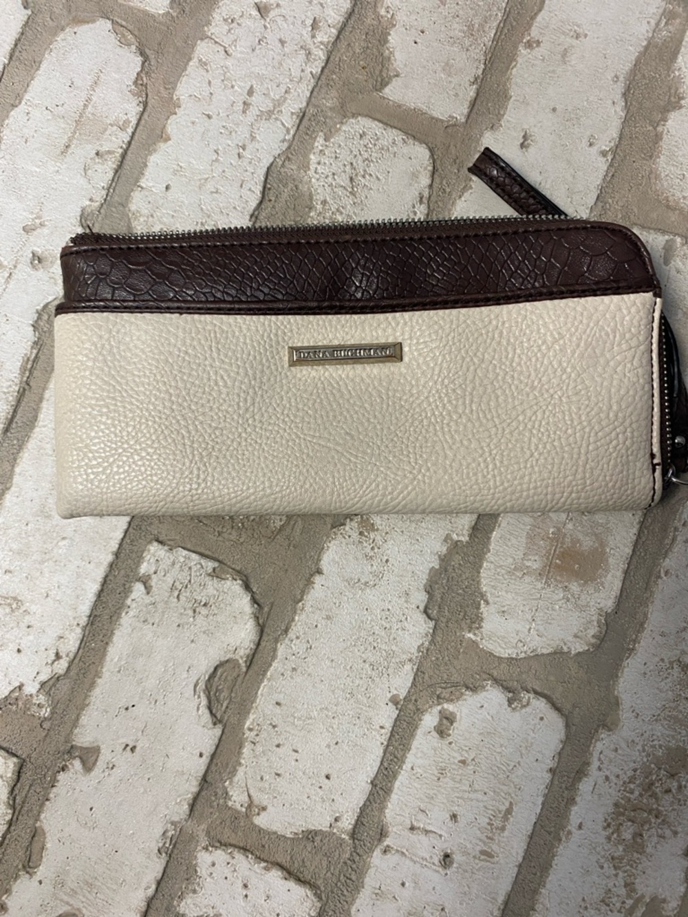 Dana Buchman Two-Tone Zip Wallet Clutch - Cream & Brown